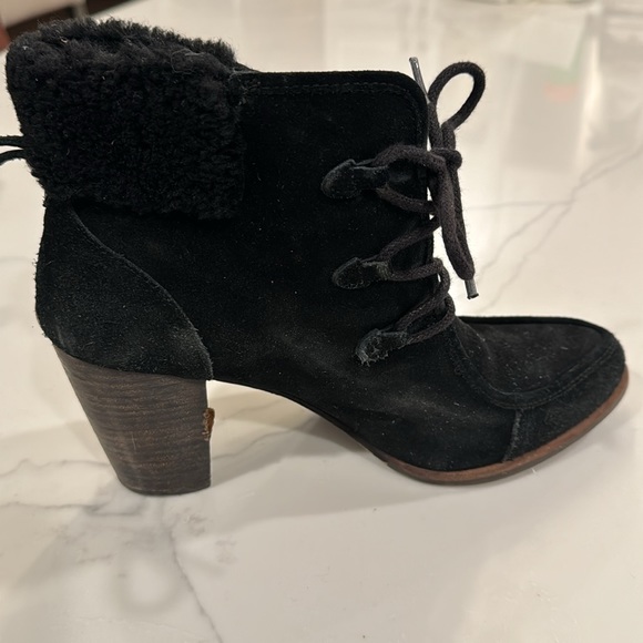 Uggs black suede high heel lace-up booties. Size 11. Pre-worn, well-loved. - Picture 4 of 14